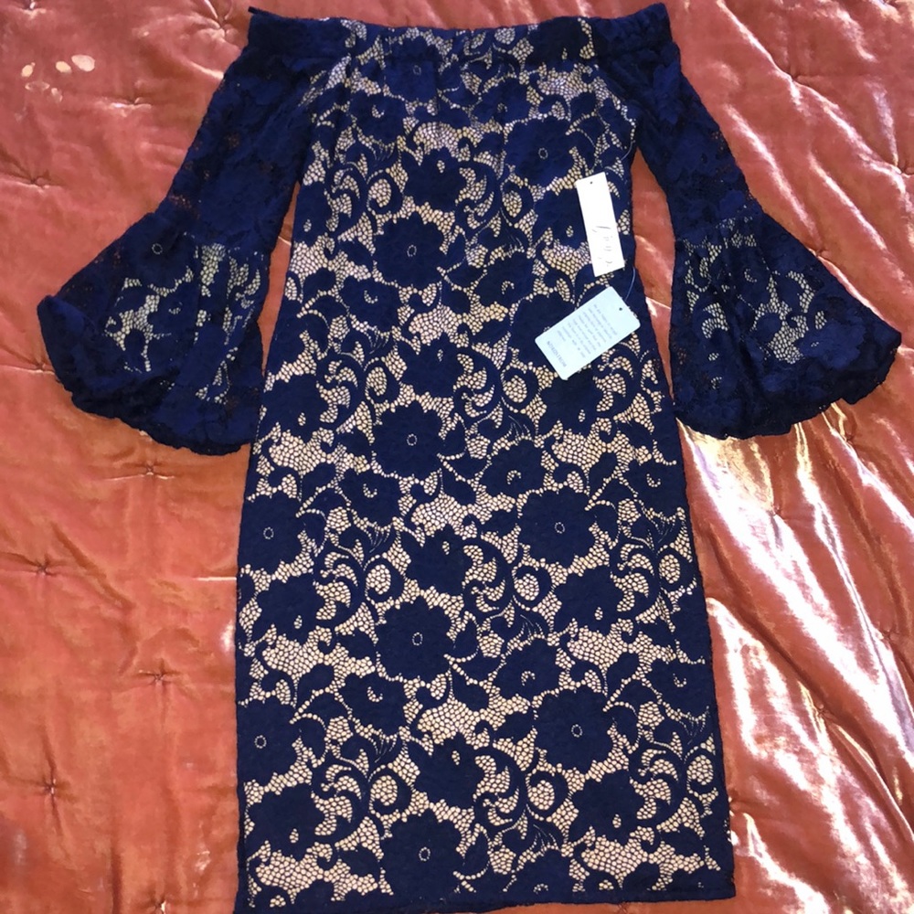 Navy blue lace dress.